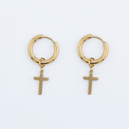 Earring - Cross Pendant Hoops